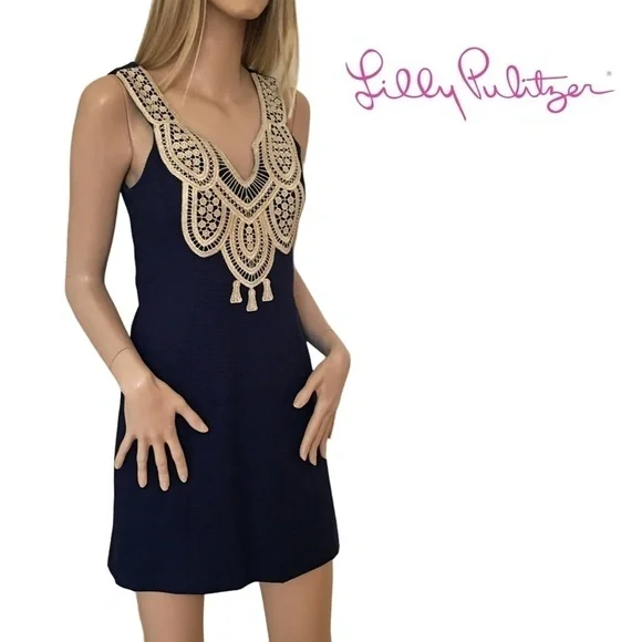 Lilly Pulitzer Dress All Cotton with Gold AppliquΓ© Front Mini Sleeveless - Picture 13 of 15